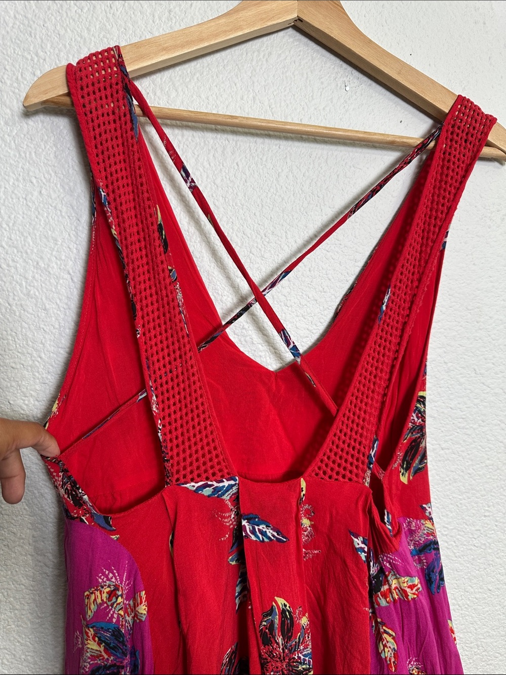 Free People Thought I Was Dreaming Red Floral Mini Dress Small Boho strappy back - Picture 6 of 11